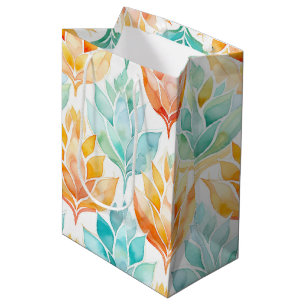 Sac Cadeau Moyen Tangérine turquoise Abstrait floral