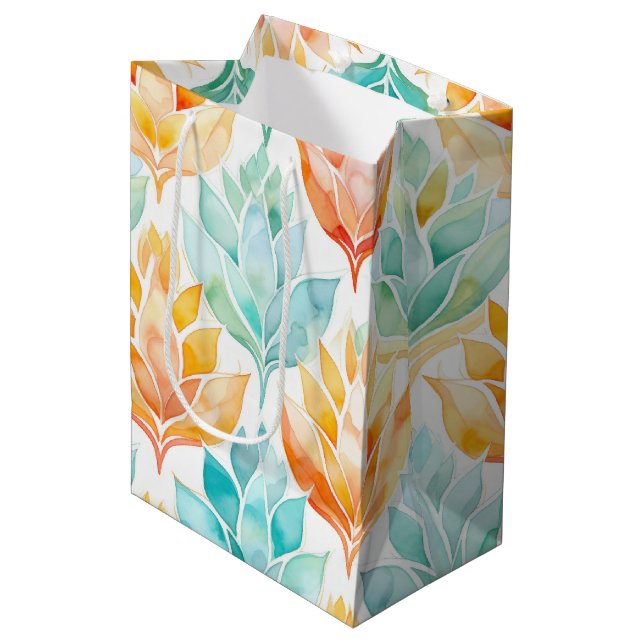 Sac Cadeau Moyen Tangérine turquoise Abstrait floral (Devant Angle)
