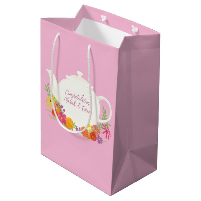 Sac Cadeau Moyen Tea Party Baby shower Teapot Rose Girl (Dos Angle)