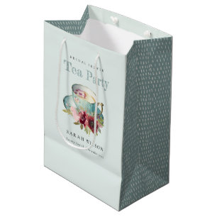 Sac Cadeau Moyen Teacup turquoise Gold Floral Fête des mariées Tea