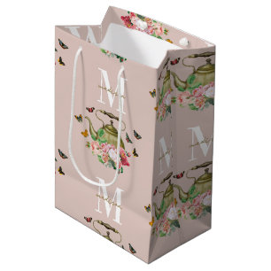 Sac Cadeau Moyen Teapot Party rose Floral & Papillons Monogramme
