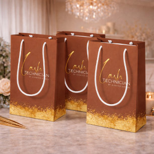 Sac Cadeau Moyen Technicienne de cils dorée et marron glamour