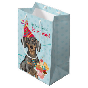 Sac Cadeau Moyen Teckel doux d'anniversaire