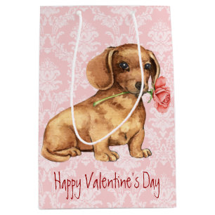 Sac Cadeau Moyen Teckel rose de Valentine