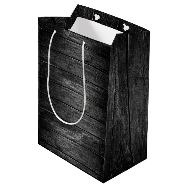 Sac Cadeau Moyen Teinte de bois noir rustique et blanc (Dos Angle)