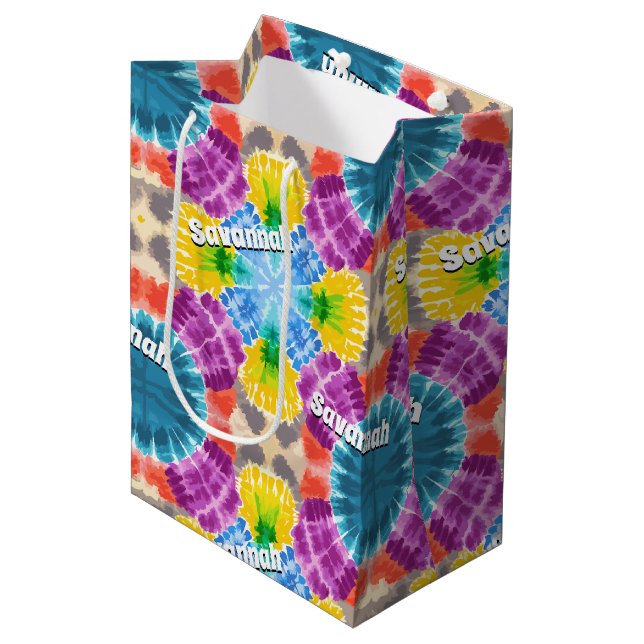 Sac Cadeau Moyen Teinture à Cravate personnalisée (Devant Angle)