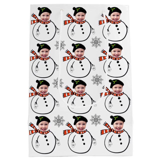 Sac Cadeau Moyen Télécharger la photo Face mignon Snowman et Snowfl (Dos)