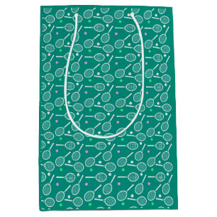 Sac Cadeau Moyen Tennis Racket Motif Retro Emerald Green