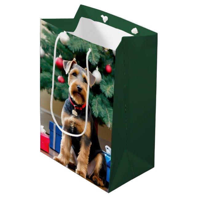 Sac Cadeau Moyen Terrier Gallois De Noël Par L'Arbre (Devant Angle)