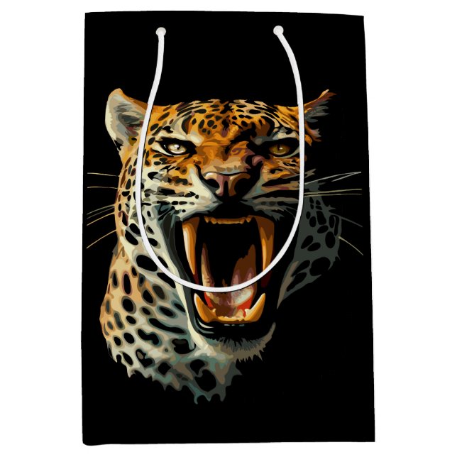 Sac Cadeau Moyen Tête d'attaque du léopard (Devant)
