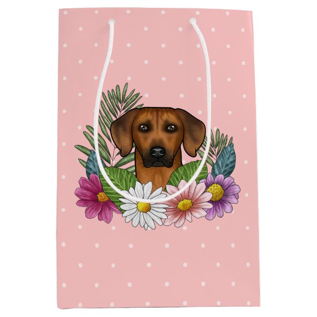 Sac Cadeau Moyen Tête de chien Rhodesian Ridgeback Fleurs sauvages  (Devant)