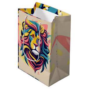 Sac Cadeau Moyen Tête de lion Abstraite
