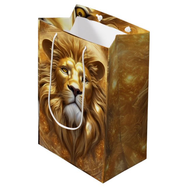 Sac Cadeau Moyen Tête de lion doré superbe (Devant Angle)