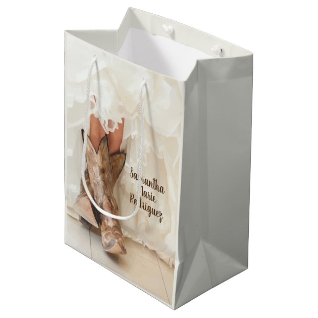Sac Cadeau Moyen Texas Bride à Boots Bridal Shower (Devant Angle)