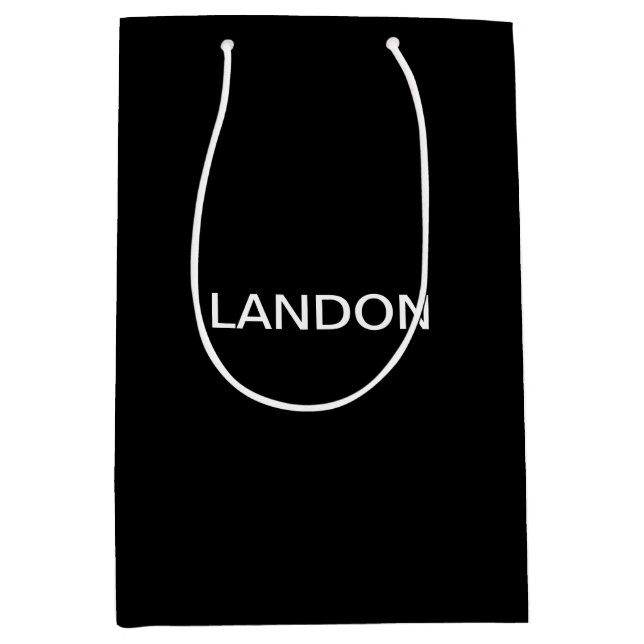 Sac Cadeau Moyen Texte modifiable moderne | Noir et blanc (Devant)
