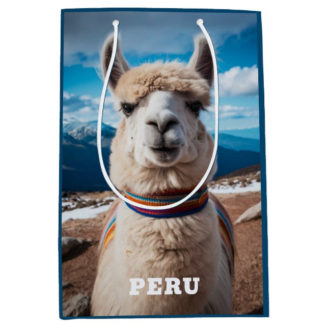 Sac Cadeau Moyen Texte personnalisé Pérou Llama (Devant)