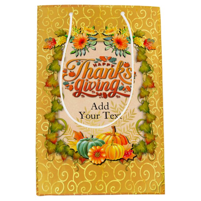 Sac Cadeau Moyen Thanksgiving Automne Automne Maple Feuilles et cit (Devant)