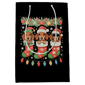 Sac Cadeau Moyen Three Santa Elf Dachshunds Christmas Socks Funny