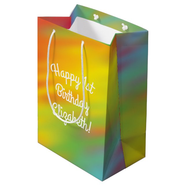 Sac Cadeau Moyen Tie Dye Rainbow fête d'anniversaire (Dos Angle)