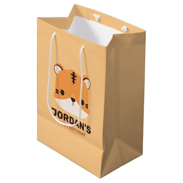 Sac Cadeau Moyen Tigre mignon avec nom personnalisé (Devant Angle)