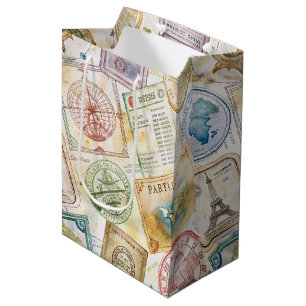 Sac Cadeau Moyen Timbre de passeport rustique motif voyage (8)