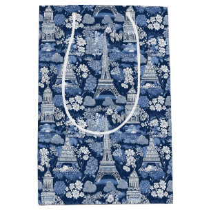 Sac Cadeau Moyen Toile Bleu Parisien complexe à motif