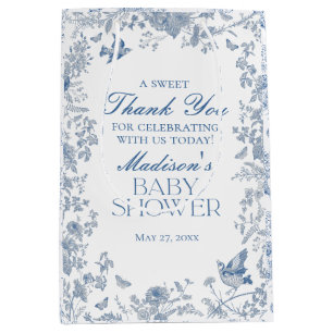 Sac Cadeau Moyen Toile Bleue De Jouy Baby shower Faveurs