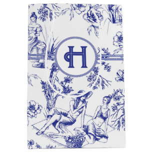 Sac Cadeau Moyen Toile bleue et blanche de Jouy Fête des mariées
