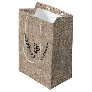 Sac Cadeau Moyen Toile de jute rustique de ferme et laurier
