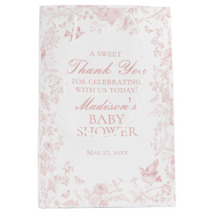 Sac Cadeau Moyen Toile Rose De Jouy Baby shower Privilèges