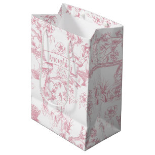 Sac Cadeau Moyen Toile rose et blanche de Jouy Fête des mariées