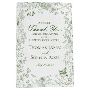 Sac Cadeau Moyen Toile Verte De Jouy Fête De Mariage Florale Faveur