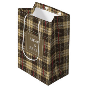 Sac Cadeau Moyen tons Brown tartan plaid texte personnalisé