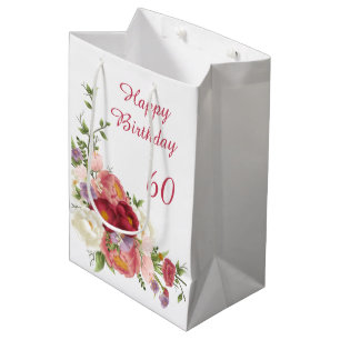 Sac Cadeau Moyen Tons de rose blanc Peony Flower Joyeux anniversair