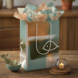 Sac Cadeau Moyen Tons de terre croix et poisson art minimaliste