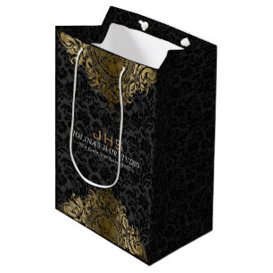 Sac Cadeau Moyen Tons Or Sur Ornement Vintage Noir