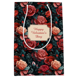 Sac Cadeau Moyen Tons romantiques des roses rouges