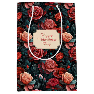 Sac Cadeau Moyen Tons romantiques des roses rouges