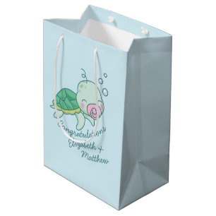 Sac Cadeau Moyen Tortue de mer mignonne Baby shower Kawaii Rose Gir