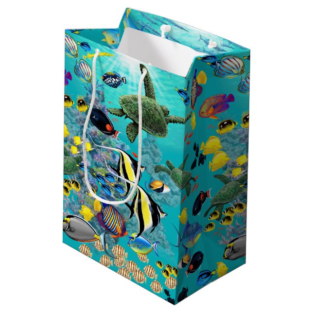 Sac Cadeau Moyen Tortue de mer tropicale hawaïenne de poissons de (Dos Angle)