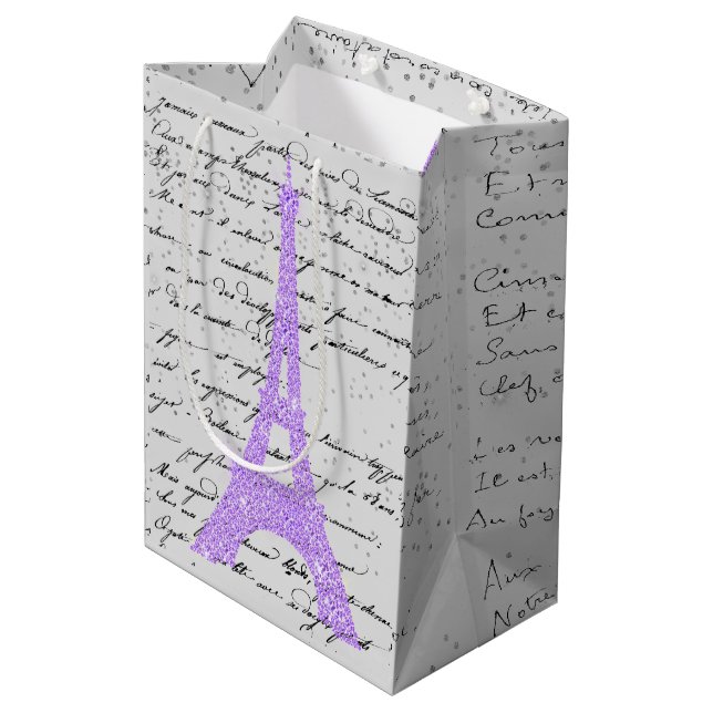 Sac Cadeau Moyen Touche de violet tour Eiffel (Dos Angle)
