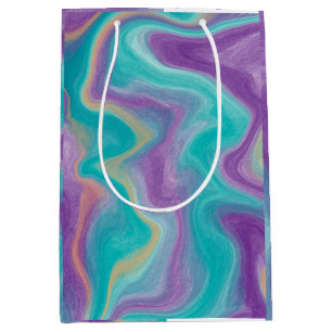 Sac Cadeau Moyen Tourbillons violets, bleus, dorés et Turquoises