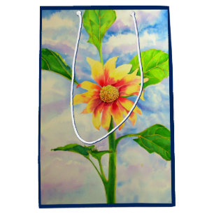 Sac Cadeau Moyen Tournesol aquarelle peinture jaune orangé floral
