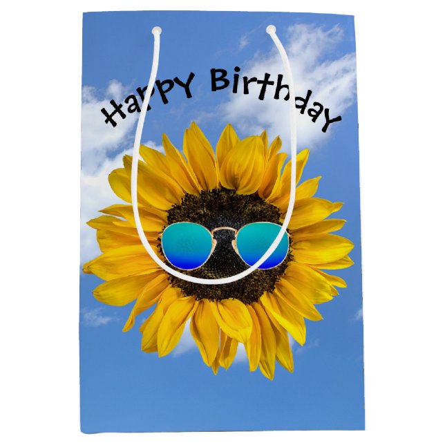 Sac Cadeau Moyen Tournesol d'anniversaire avec lunettes de soleil r (Devant)