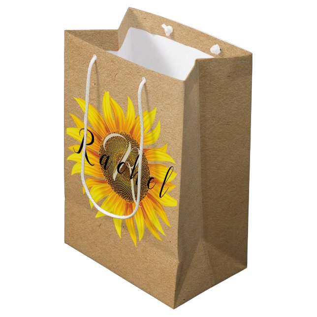 Sac cadeau moyen tournesol personnalisé (Devant Angle)