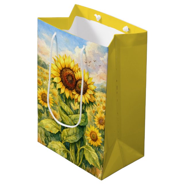 Sac Cadeau Moyen Tournesols d'anniversaire s'étreignant (Devant Angle)