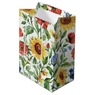 Sac Cadeau Moyen Tournesols floraux italiens bleus rouges jaunes po