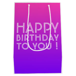 Sac Cadeau Moyen Tout nom modifiable Joyeux Anniversaire Rose Viole