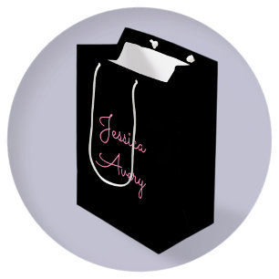 Sac Cadeau Moyen Tout nom Script rose modifiable Cool sur noir