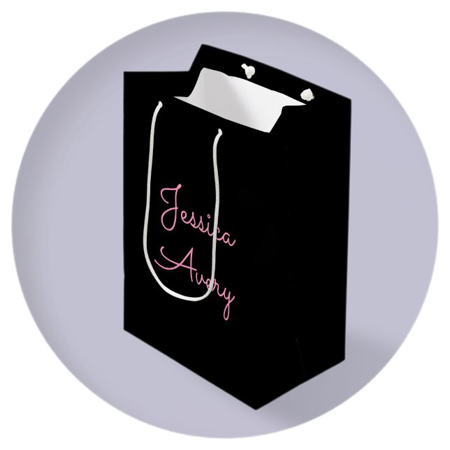 Sac Cadeau Moyen Tout nom | Script rose modifiable Cool sur noir (Créateur téléchargé)